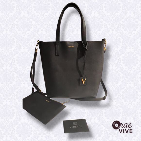 Authentic Versace Calfskin Virtus Tote Bag Black - Picture 1 of 9